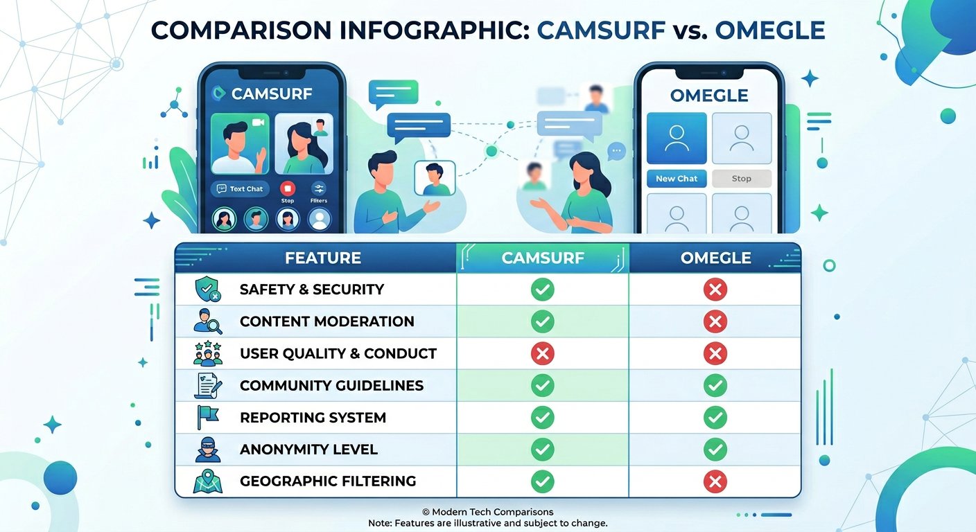 CamSurf vs Omegle comparison infographic 2026