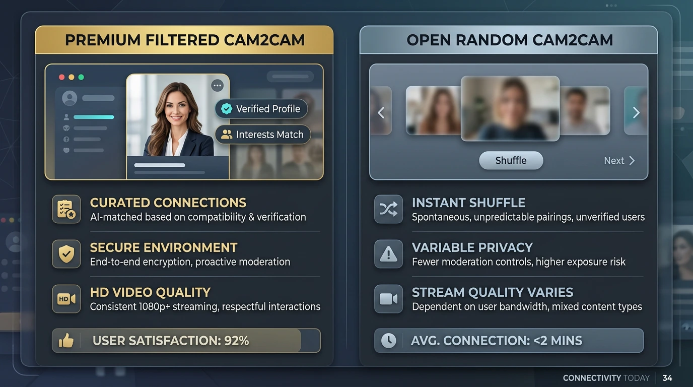 Premium filtered versus open random cam2cam in 2026